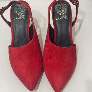 Vince Camuto Women's Red Suede Pointed-Toe Slingback Heels